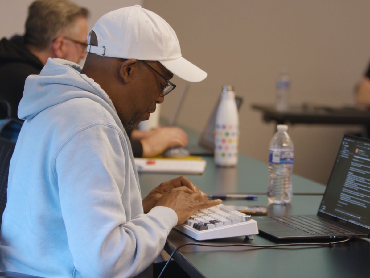 A Caravan workshop attendee building during the session